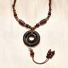 Ethnic Style Alloy & Porcelain Ceramic Beads & Wood Ring Pendant Tassel Y Necklaces NJEW-D308-02-4
