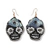 Halloween Skull Glass Seed Braided Big Dangle Earrings EJEW-B011-06A-1