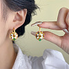 Flat Round with Lotus Brass Enamel Hoop Earrings FS-WG35DC8-01-2
