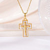 Brass Pave Natural White Shell Religion Jesus Cross Pendant Necklaces for Women FS-WGAAB84-01-1
