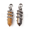 Natural Tiger Eye Double Terminal Pointed Pendants G-C051-02E-2