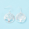 Silver Color Plated Brass Tree of Life Dangle Earrings EJEW-BB12301-3