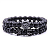 2Pcs Natural Lava Rock Round Beaded Stretch Bracelets CG7988-17-1