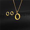 304 Stainless Steel Letter Pendant Necklaces & Stud Earrings Sets WG4BFDA-15-1