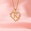 Brass Crystal Rhinestone Hollow Rose Heart with Letter Pendant Necklaces for Women WGC1928-11-1