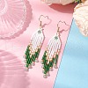 304 Stainless Steel Seed Bead Glass Tassel Dangle Earrings EJEW-MZ00432-04-1