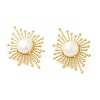 Natural Pearl Sun Stud Earings KK-M251-21G-3