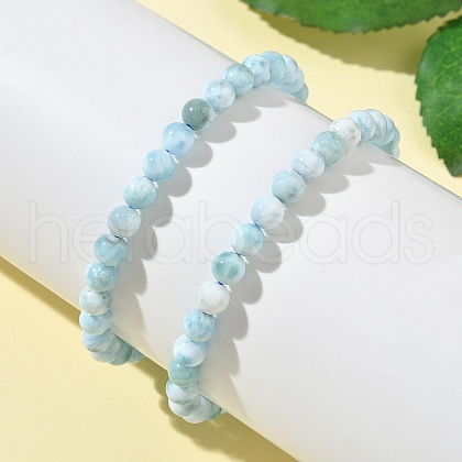 Round Natural Hemimorphite Beaded Stretch Bracelets for Men Women BJEW-B136-01A-1