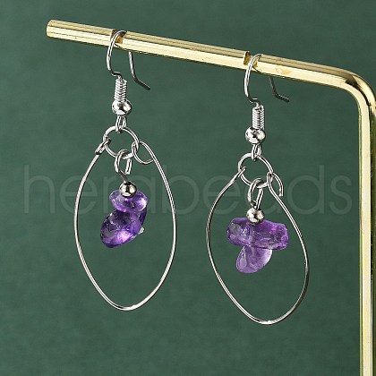 Natural Amethyst Dangle Earrings X-EJEW-JE02150-03-1