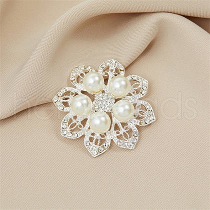 Flower Alloy Rhinestone Brooches PW-WGC3C74-01-1