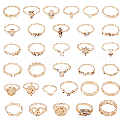 FIBLOOM 32Pcs 32 Style Alloy Finger Rings Sets with Crystal Rhinestone RJEW-FI0001-04-1