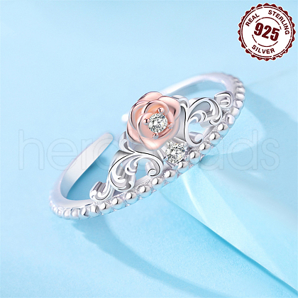 Rose 925 Sterling Silver Micro Pave Clear Cubic Zirconia Adjustable Cuff Rings FS-WG8F8FB-01-1