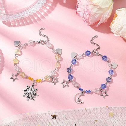2Pcs 2 Styles Glass Beaded Bracelets BJEW-JB11610-1