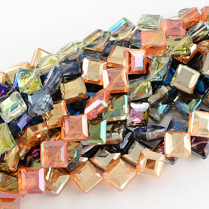 Transparent Electroplate Faceted Glass Beads Strands EGLA-S088-M-1
