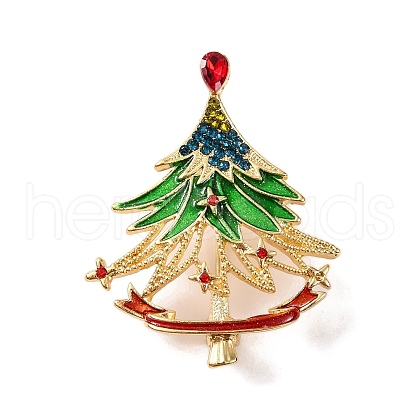 Alloy Rhinestone & Acrylic Christmas Tree Brooch for Women JEWB-M043-17A-G-1