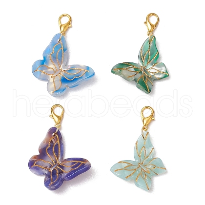 4Pcs 4 Colors Butterfly Cellulose Acetate(Resin) Pendant Decoration HJEW-JM03046-1