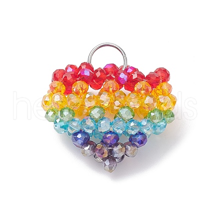 Glass Beaded Heart Pendants PALLOY-JF02093-1