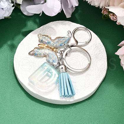 26Pcs Transparent Epoxy Resin & Transparent Acrylic & Faux Suede Tassel Keychain KEYC-JKC01202-04-1