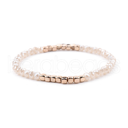 Gold-tone Miyuki Elastic Crystal Beaded Bracelet with Acrylic Tube Beads ST1720582-1