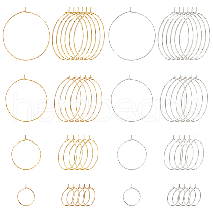 SUNNYCLUE 48Pcs 8 Style 316 Surgical Stainless Steel Hoop Earring Findings STAS-SC0003-73-1