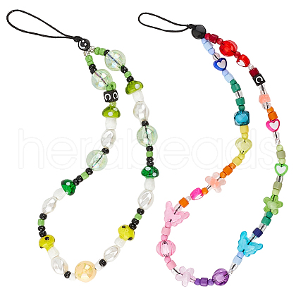 Gorgecraft 2 Styles Rainbow Resin Beaded Mobile Phone Lanyard Wrist Strap HJEW-GF0001-46-1