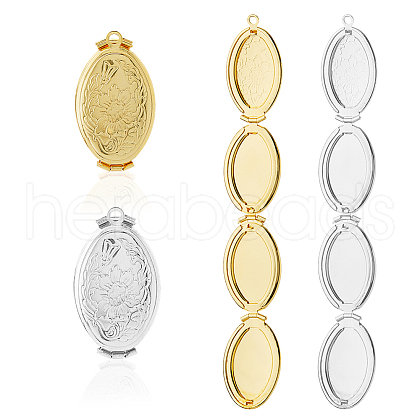 SUPERFINDINGS 4Pcs 2 Colors Brass Photo Locket Pendants KK-FH0007-48-1
