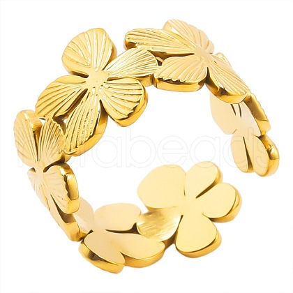 304 Stainless Steel Flower Patchwork Ring QE2937-2-1