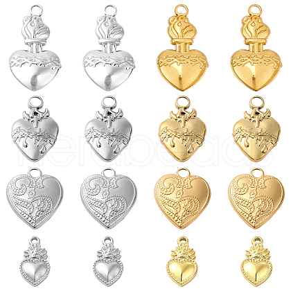 SUNNYCLUE 16Pcs 8 Style 304 Stainless Steel Pendants STAS-SC0006-20-1