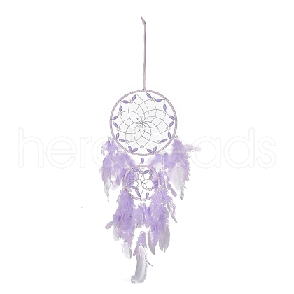 Iron Woven Web/Net with Feather Pendant Decorations AJEW-B017-05-1