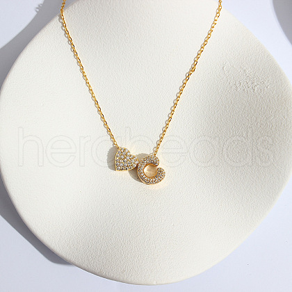 Heart Initial Brass Micro Pave Clear Cubic Zirconia Pendant Necklaces FS-WG89C2E-03-1