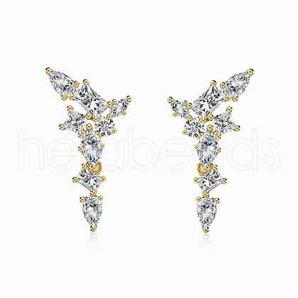 925 Sterling Silver with Cubic Zirconia Stud Earrings for Women EJEW-Z052-01G-1