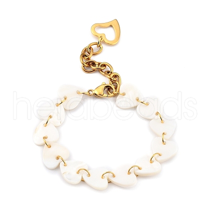 Heart Natural Freshwater Shell Links Bracelets BJEW-JB05439-01-1