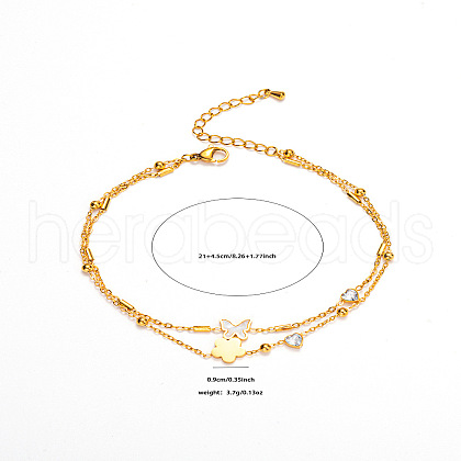 304 Stainless Steel Crystal Rhinestone & Natural Shell Double Layer Anklets FS-WG0DDF9-03-1