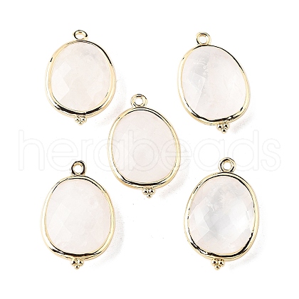 Natural Quartz Crystal Rock Crystal Faceted Oval Connector Charms G-H323-02G-07-1
