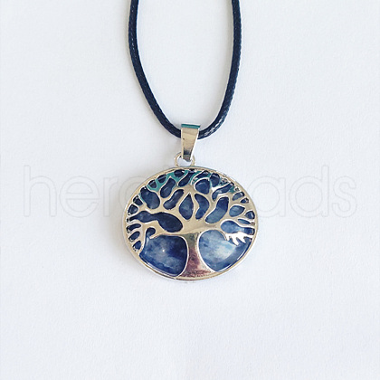 Alloy Pave Natural Sodalite Tree of Life Pendant Necklaces KW6501-2-1