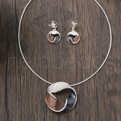 Spiral Donut Zinc Alloy Enamel Pendant Necklaces & Stud Dangle Earrings Sets for Women FS-WGCBC97-01-1