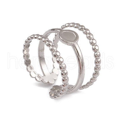 Non-Tarnish 304 Stainless Steel Triple Line Open Cuff Ring Findings RJEW-G285-32P-1