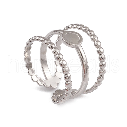 304 Stainless Steel Triple Line Open Cuff Ring Findings RJEW-G285-32P-1