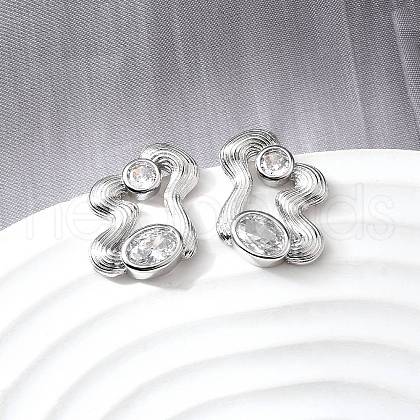 Brass Micro Pave Clear Cubic Zirconia Stud Earrings EJEW-V011-06P-1