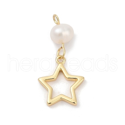 Natural Cultured Freshwater Pearl & Brass Pendants KK-U062-06G-1