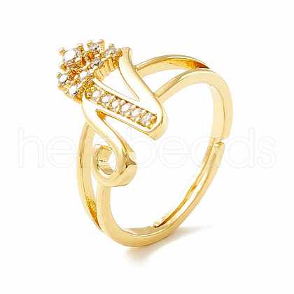 Clear Cubic Zirconia Initial Letter with Crown Adjustable Ring RJEW-M139-17N-1