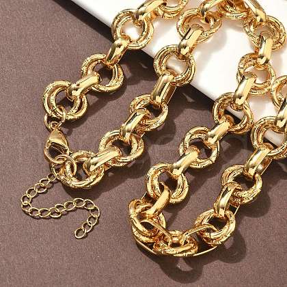 304 Stainless Steel Textured Double Ring Link Chain Necklaces NJEW-S453-02G-C-1