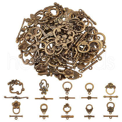   60Pcs 10 Styles Tibetan Style Alloy Toggle Clasps FIND-PH0020-12-1