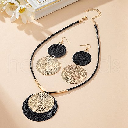 Flat Round Alloy Pendant Necklace & Dangle Earring Sets FS-WGFADC7-03-1