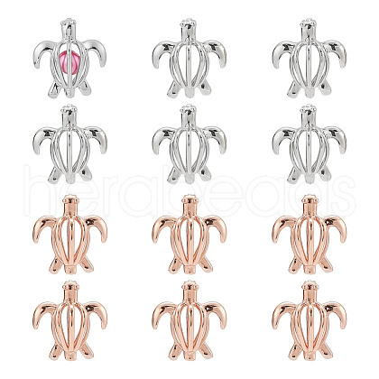 ARRICRAFT 12Pcs 2 Colors Hollow Brass Bead Cage Pendants KK-AR0004-06-1