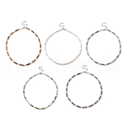 Natural Mixed Gemstone & Pearl & Crystal Rhinestone Beaded Necklace for Women NJEW-JN04209-1