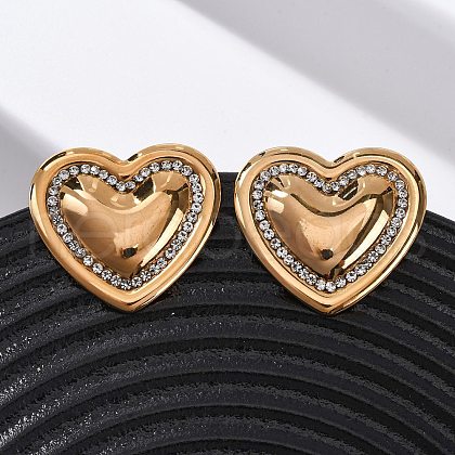 304 Stainless Steel Rhinestone Stud Earrings for Women EJEW-K311-02G-1