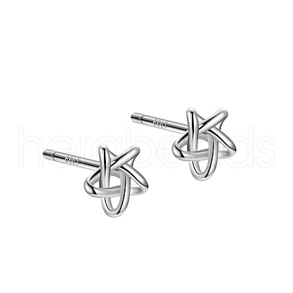 Anti-Tarnish Rhodium Plated 999 Fine Silver Star Stud Earrings for Women EJEW-S215-03P-1