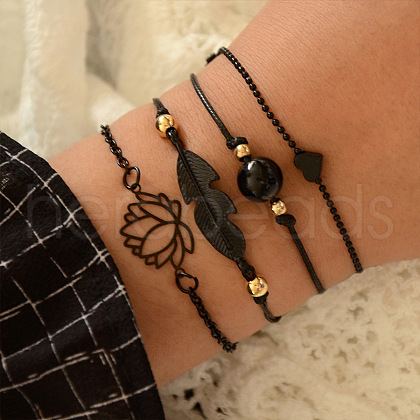 4Pcs 4 Styles Lotus Alloy Link Bracelets & Beads Bracelets for Women WGB67B7-01-1