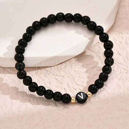 Alloy Resin Round Beaded Stretch Bracelets WG611D6-22-1